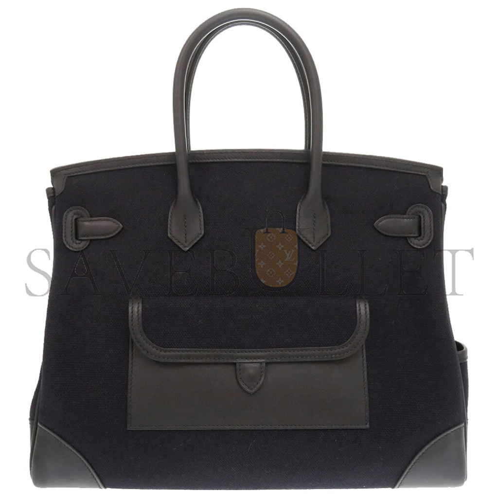 HERMES MASTER BIRKIN 35 CANVAS AND SWIFT LEATHER BLACK SILVER BUCKLE H079238CK6A (35*25*18cm)